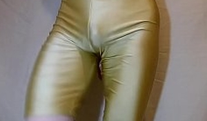 Golden Lycra shorts get fucked hard