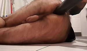 Elbow fist by black rubber hand dildo