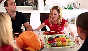 Cute and tiny teen step sister angel smalls and her step brother fuck during thanksgiving dinner