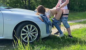 Sucking Dick Outdoors on the side road and Got Fucked Outdoors on the Car Hood