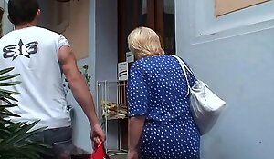 Blonde 80 years old granny pleases young stranger